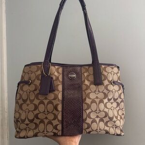 Coach Tan and Purple Signature Shoulder Bag